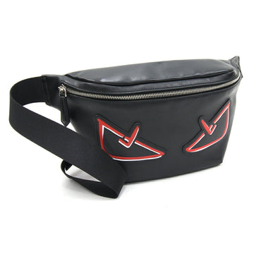 FENDI Body Bag Monster Bugs Eye 7V34 Black Leather Men's Women's Waist Pouch