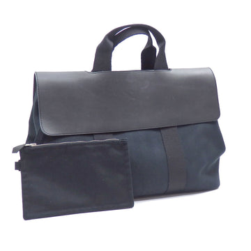 HERMES Valparaiso MM Handbag Women's Black Toile Chevron Leather