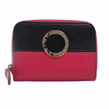 BVLGARI Leather Round Coin Case Pink Black