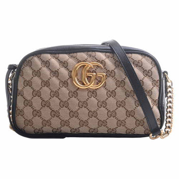 GUCCI GG Marmont Canvas Leather Chain Shoulder Bag 447632 Beige Black