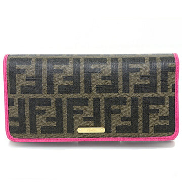 FENDI bifold long wallet zucca pattern PVC leather 8M0298 brown pink gold hardware