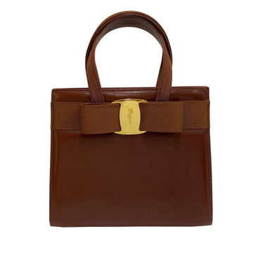 SALVATORE FERRAGAMO Vara Ribbon Hardware Leather Genuine Handbag Mini Tote Bag Brown 25957