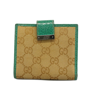 GUCCIAuth  GG Canvas Silver Hardware 115091 Women's Wallet Beige,Turquoise Blue