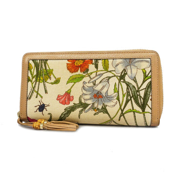 GUCCIAuth  Wallet Flora Gold Metal Fittings 356708 Canvas Leather Beige