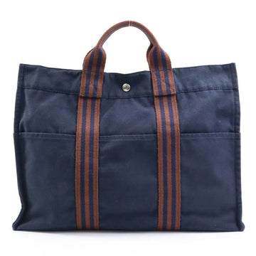 HERMES Handbag Tote Bag Fool Toe Cotton Navy/Brown Unisex