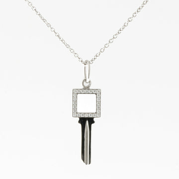 TIFFANY&Co. key modern open square necklace 18k gold K18 white diamond women's