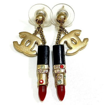 CHANEL Lipstick Rhinestone Coco Mark Brand Accessories Earrings Ladies