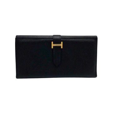 HERMES Behan Dupri Vaux Epson Leather Genuine Long Wallet Trifold Black