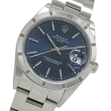 ROLEX Oyster Perpetual Date 15210 F number watch men's automatic winding AT stainless steel SS silver blue polished