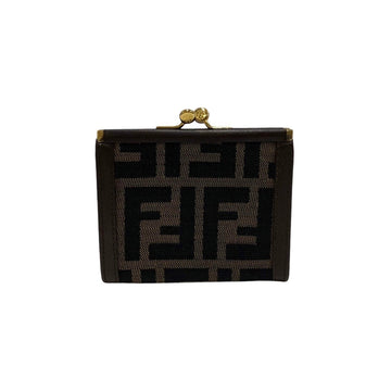 FENDI Zucca pattern FF logo metal fittings leather genuine canvas coin case purse brown black khaki