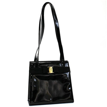 SALVATORE FERRAGAMO Vala Shoulder Bag Enamel Gold Hardware Black BC216676 Ladies Formal Tote Included