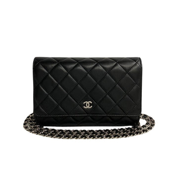 CHANEL Matelasse Lambskin Leather Chain Shoulder Bag Black 04014