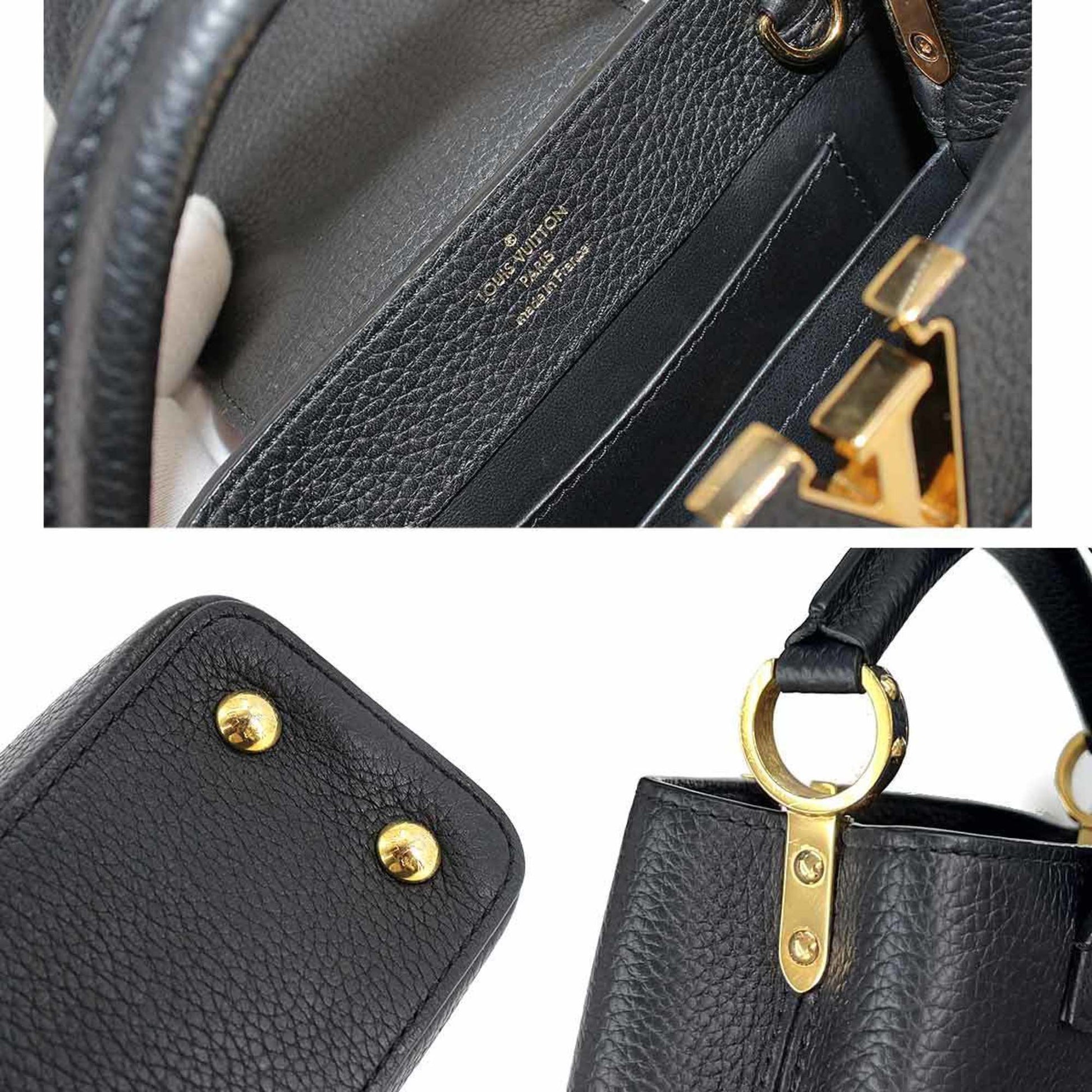Auth Louis Vuitton Capucines MINI 2way Handbag M21494 Gold x Black (178798