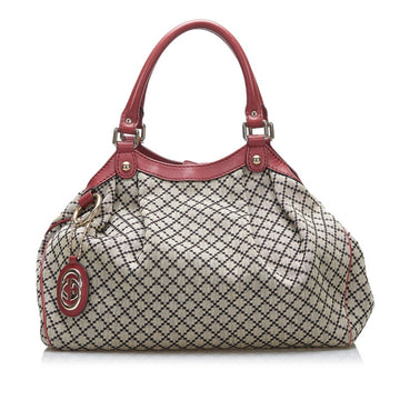 GUCCI Diamante Suki Tote Bag Shoulder 211944 Beige Wine Red Canvas Leather Ladies