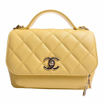 CHANEL Caviar Skin Matelasse Coco Mark Chain Shoulder Bag Yellow Ladies