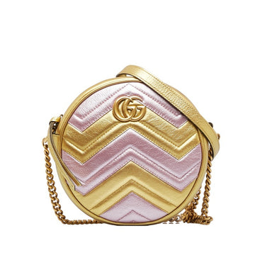 GUCCI GG Marmont Round Chain Shoulder Bag 550154 Gold Pink Leather Women's