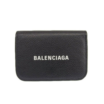 Balenciaga Leather Cash Mini Trifold Compact Wallet Black