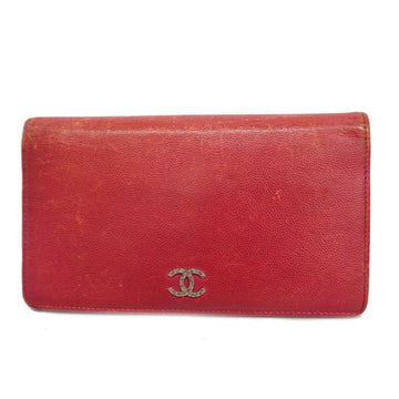 CHANEL long wallet caviar skin red silver hardware ladies