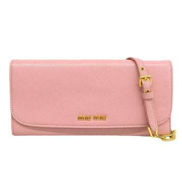 MIU MIU Leather Bifold Shoulder Long Wallet Pink Ladies