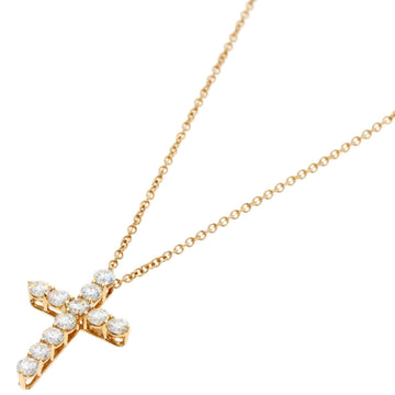 TIFFANY Small Cross Diamond Necklace K18 Pink Gold Women's &Co.