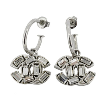 CHANEL earrings here mark rhinestone metal material silver 01P ladies