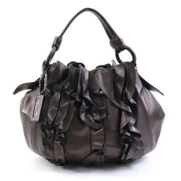 PRADA handbag leather metallic dark brown ladies