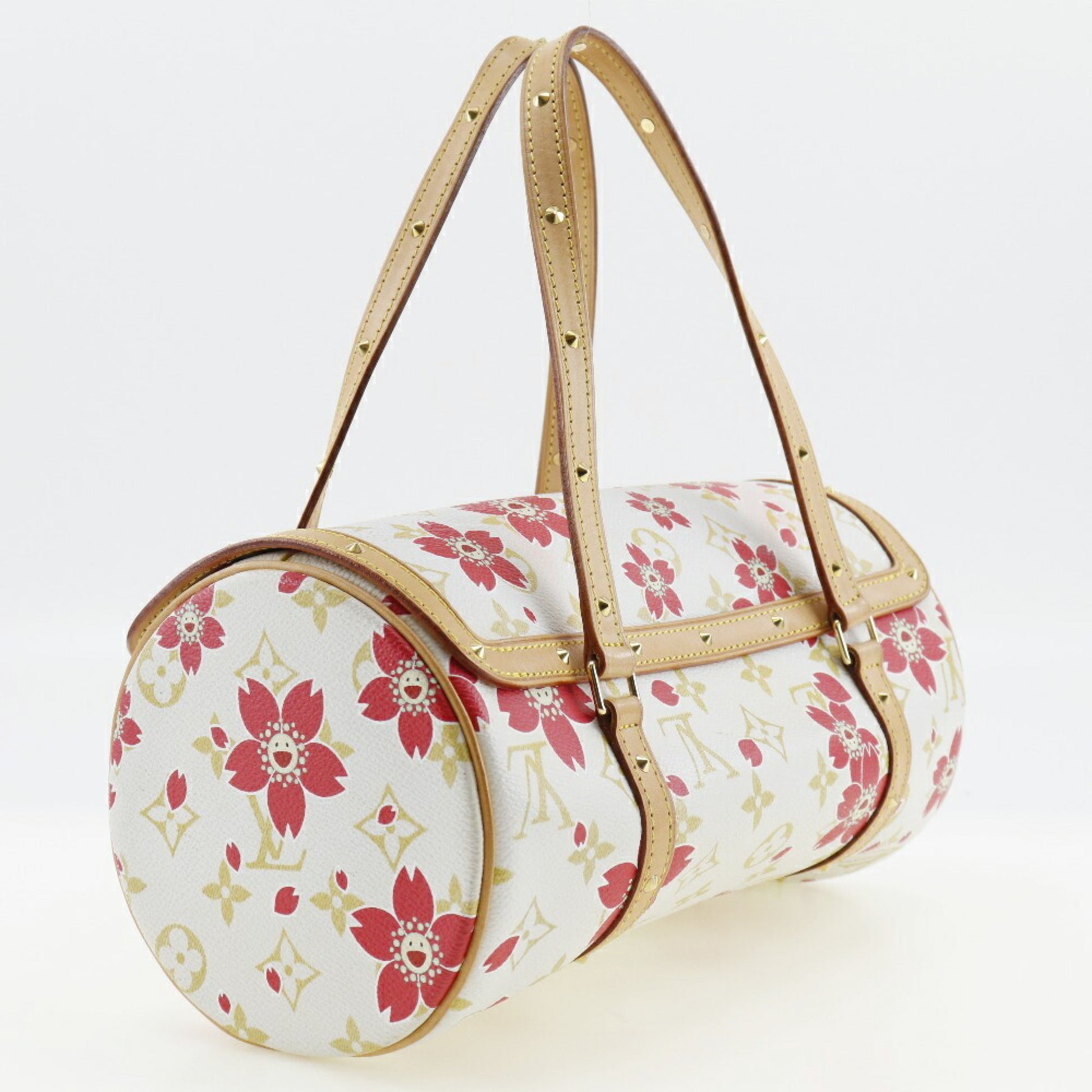 Louis Vuitton Papillon 26 Handbag Cherry Blossom Takashi Murakami M92011  Monogram Canvas White/Pink Ladies