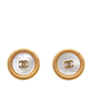 Chanel coco mark earrings gold white plated shell ladies CHANEL