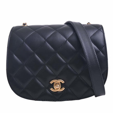 CHANEL Lambskin Matelasse Coco Mark Chain Shoulder Bag Black Ladies