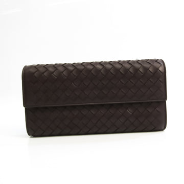 Bottega Veneta Intrecciato 150509 Unisex Leather Long Wallet (bi-fold) Dark Brown