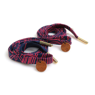 HERMES Choker Bracelet String Petit Ash H Silk Navy/Pink Gold Unisex