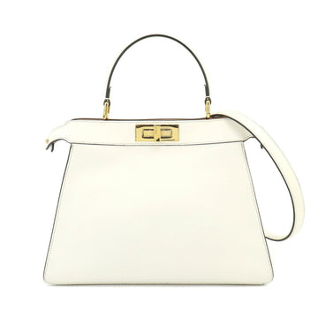 FENDI Peekaboo Iseeu Medium 2way Hand Shoulder Bag Leather White 8BN321