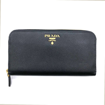 PRADA Round Zipper Long Wallet Leather Black Unisex 1ML506 z0052