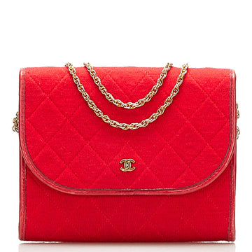 Chanel Jersey Matelasse Coco Mark Chain Mini Shoulder Bag Red Cotton Leather Ladies CHANEL