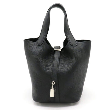 HERMES Picotin Lock PM Handbag Tote Bag Taurillon Clemence Leather Black C Engraved