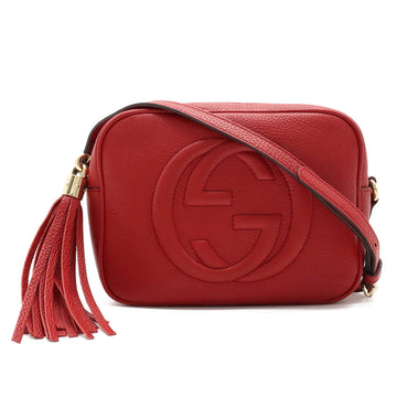 GUCCI Soho Small Disco Shoulder Bag Pochette Tassel Leather Red 308364