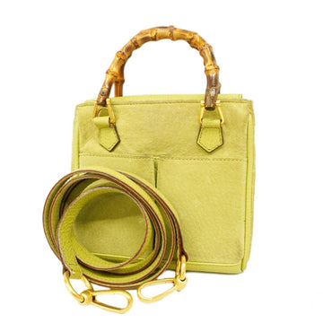 GUCCI handbag bamboo 007 3780 0238 suede light green gold hardware ladies