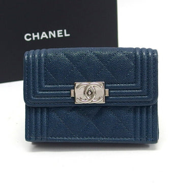 CHANEL Boy Matelasse Tri-fold Compact Wallet Blue