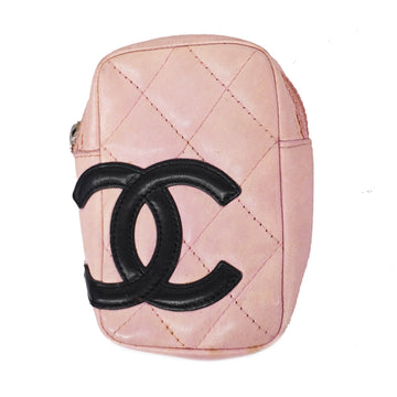 CHANELAuth  Ligne Cambon Women's Leather Pouch Black,Pink