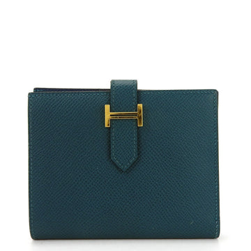 HERMES Bifold Wallet Compact Bearn Vaux Epson Blue Green D Engraved Leather Men's Women's  compact wallet