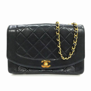 CHANEL lambskin matelasse chain shoulder bag Diana flap black ladies