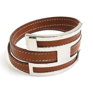 HERMES Bracelet Puspus Leather/Metal Brown/Silver Unisex