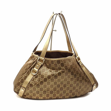 GUCCI Tote Bag Ladies Brown Gold GG Canvas Leather 130736 Hand Pattern