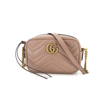 Gucci GG Marmont Quilting Mini Chain Shoulder Bag Leather Beige 448065