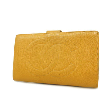 CHANEL long wallet caviar skin beige gold hardware ladies