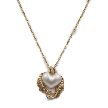 LOUIS VUITTON Collier Cool Angel Love Necklace M64397 Metal Fake Pearl Gold White LV Circle Heart Feather Pendant