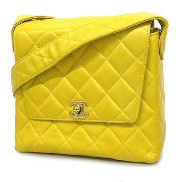 CHANEL Shoulder Bag Matelasse Lambskin Yellow Gold Hardware Women's