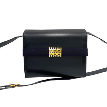 SALVATORE FERRAGAMO Gancini Hardware Calf Leather Genuine Shoulder Bag Pochette Sacoche Navy