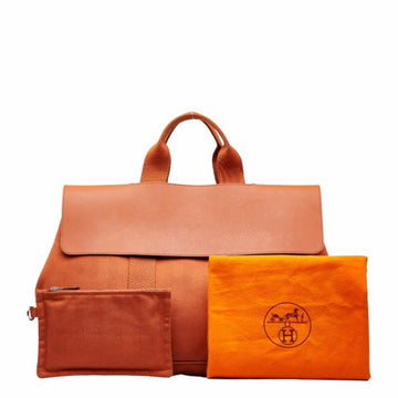 HERMES Valparaiso MM Handbag 200219M Orange Canvas Leather Women's