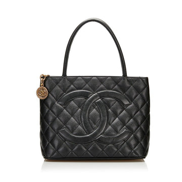 Chanel matelasse reprint tote handbag bag black gold caviar skin ladies CHANEL